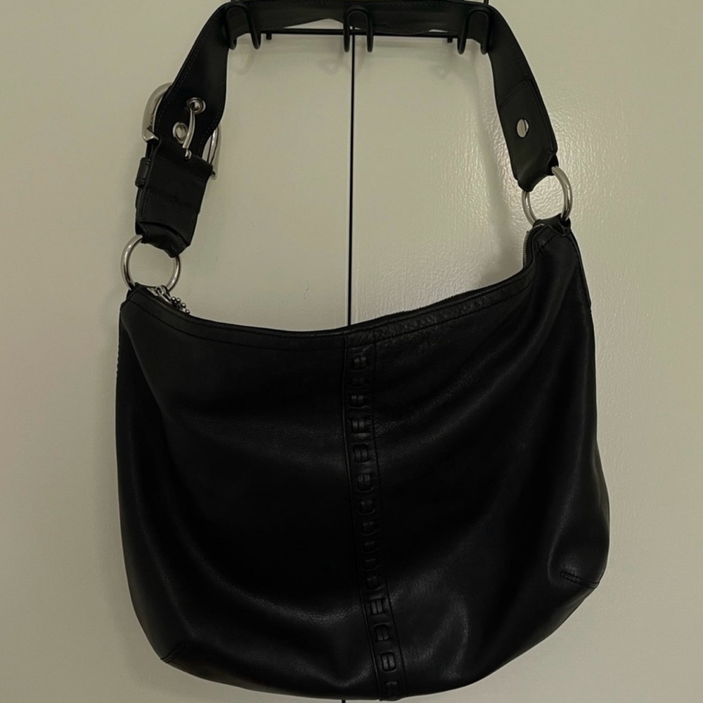 Coach Black Leather Hobo with Wide Strap and Silver Hardware